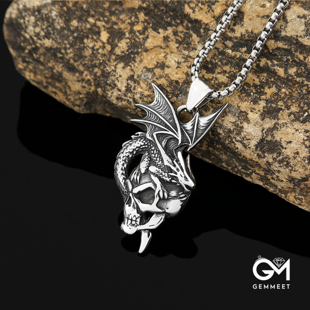 Flame Dragon Titanium Steel Skull Necklace