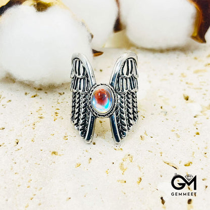 Beauty Angel Wings Moonstone Feather Ring