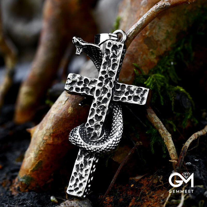 Vintage Cross Stainless Steel Python Pendant