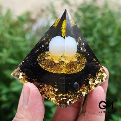 White Agate Sphere with Obsidian Orgone Pyramid