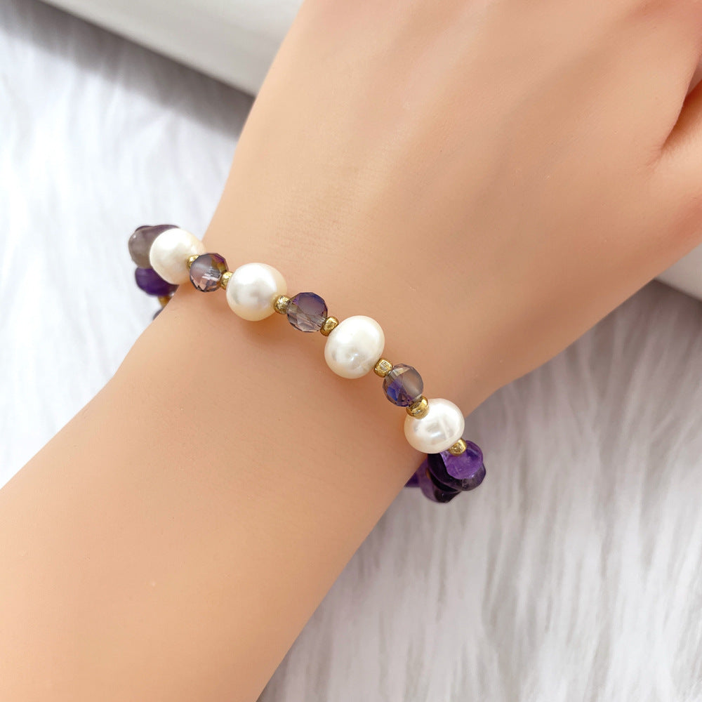 Purple Gravel Glass Freshwater Pearl Bracelet