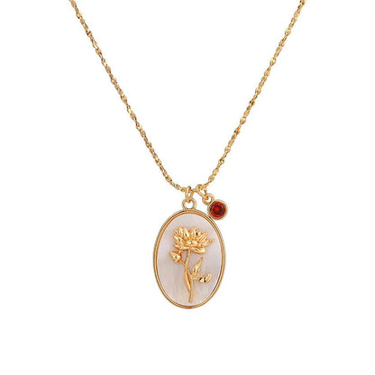 Birth Stone With Birth Flower Necklace