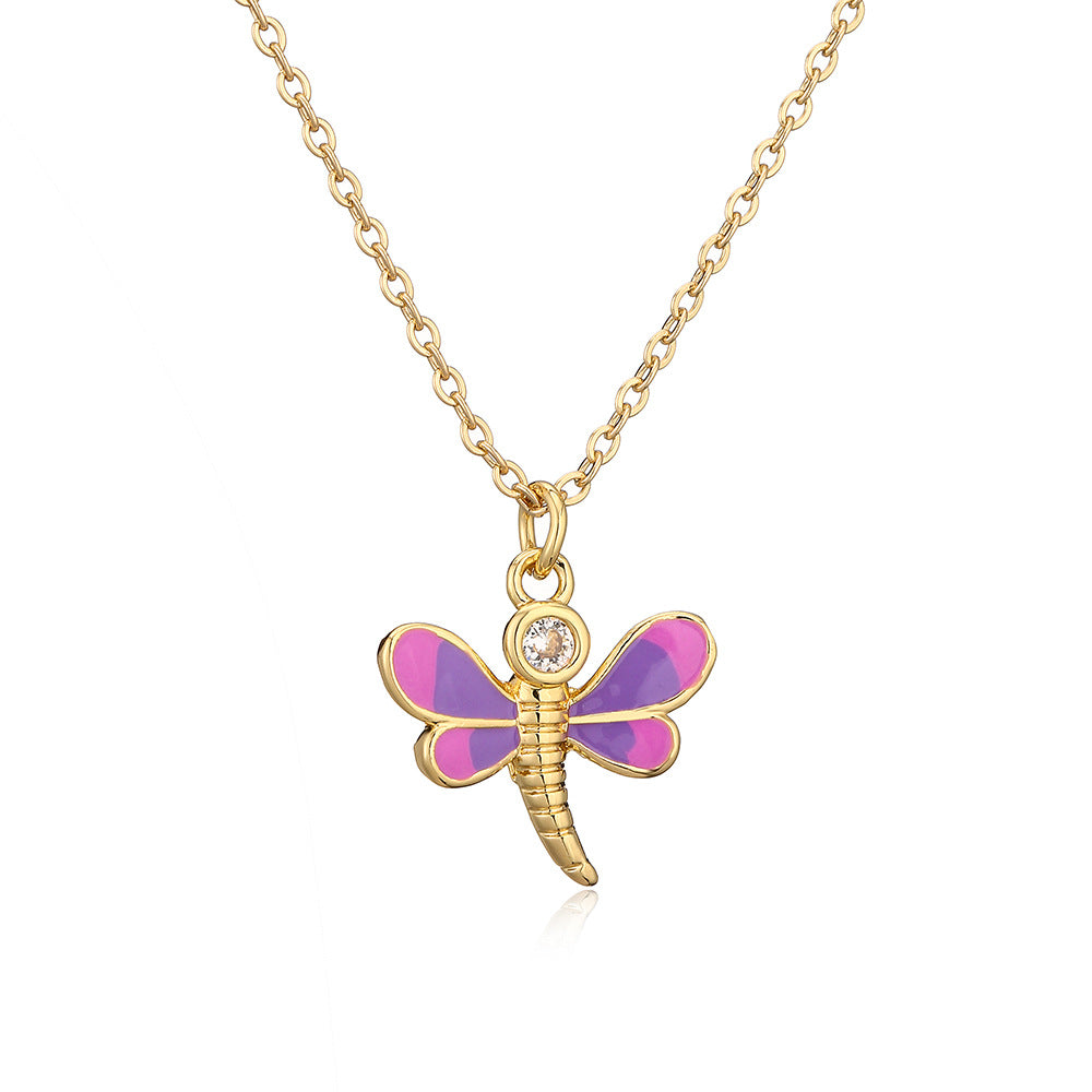 Cute Colorful Dragonfly Pendant Necklace