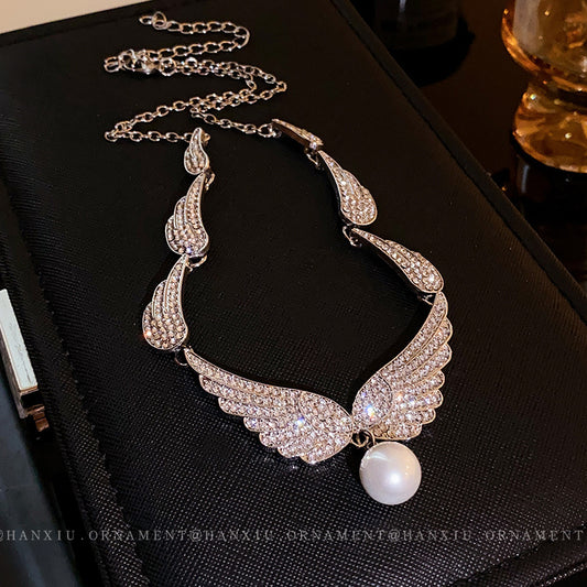 Zircon Wings Pearl Necklace