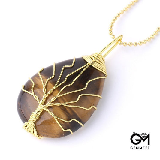 Gold Thread Drops Tiger Eye Pendant Necklace