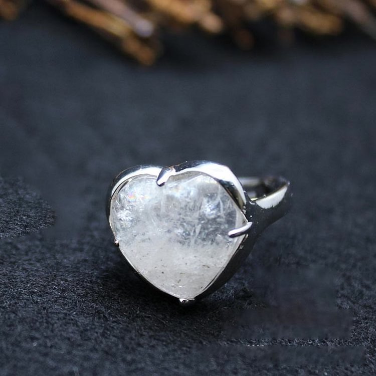 Natural Stone Crystal Heart Ring