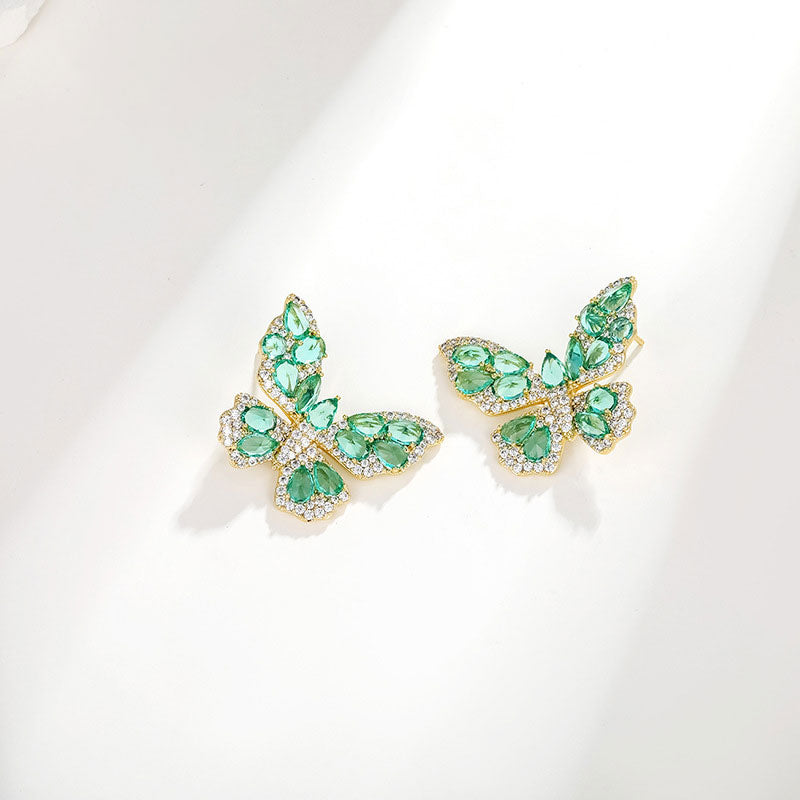 Artificial Gemstone Butterfly Heavy Industry Earrings