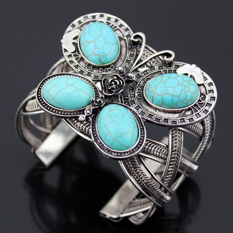 Large Turquoise Stone Butterfly Cuff Bracelet