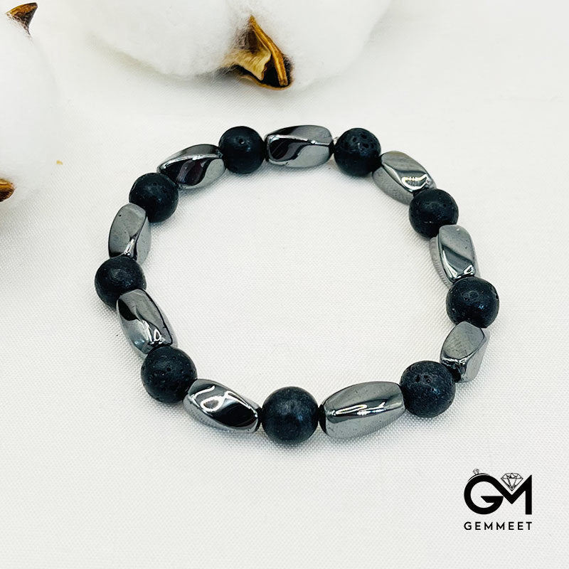 Bead Lava Stone Mens Stretch Set Bracelet