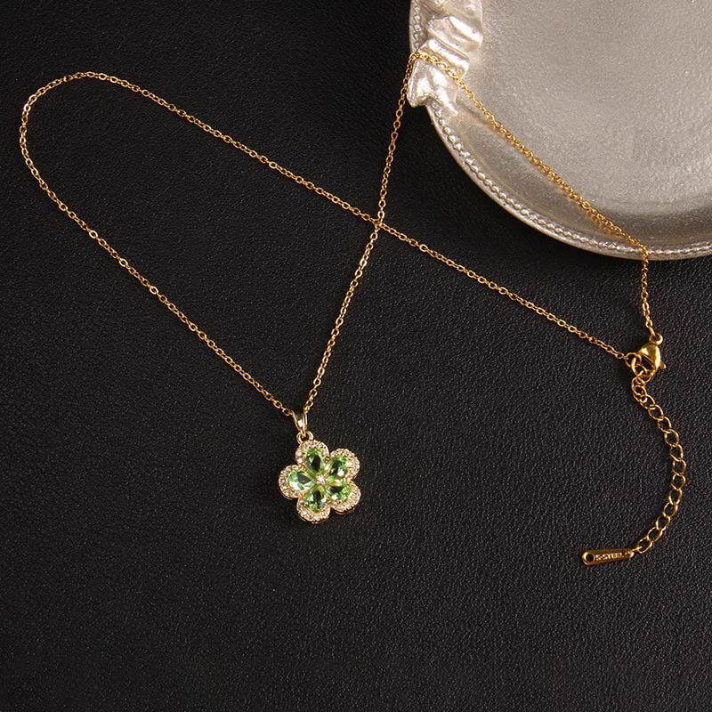 Zircon Four Leaf Clover Flower Necklace