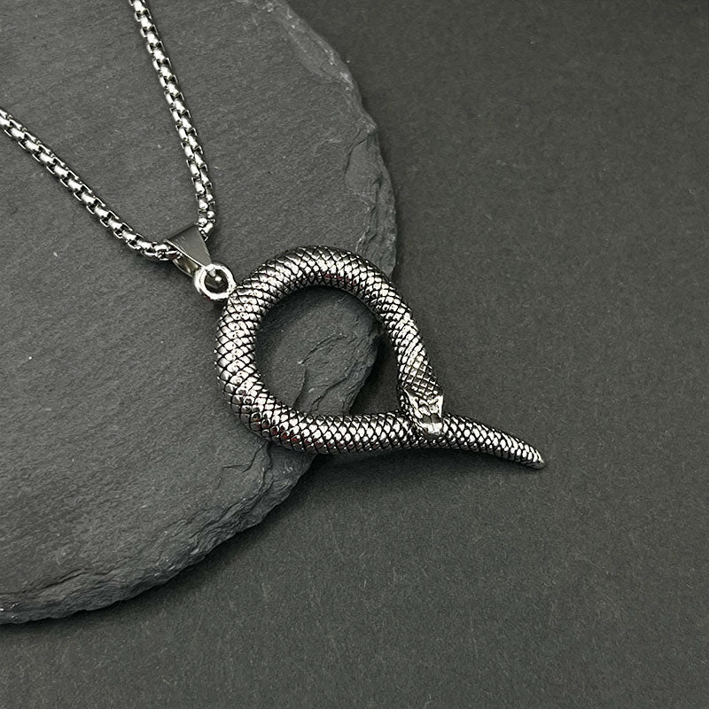 Retro Punk Men's Snakehead Ring Pendant Necklace