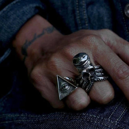 Titanium Steel Knight Masonic Demon Eye Ring