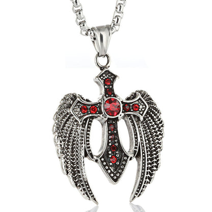 Eagle Red Zirconia Wings Cross Pendant