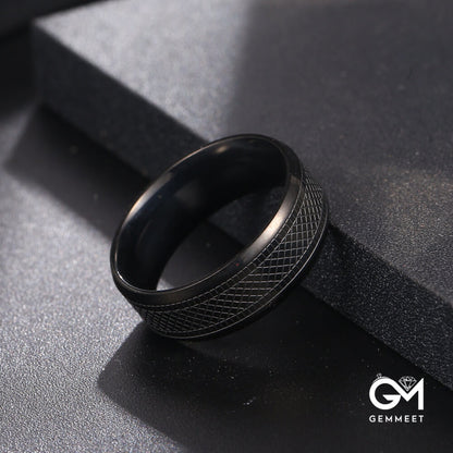 Titanium Steel Dark Check Snakeskin Texture Ring