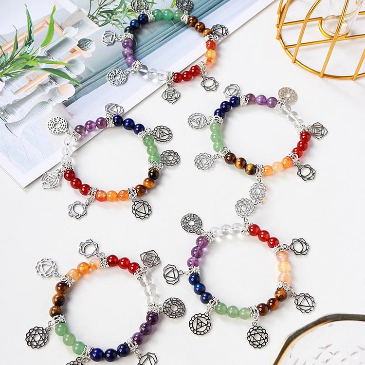 Natural Gemstone Seven Chakra Yoga Bracelet