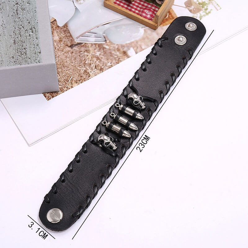 Punk Leather Bullet Skull Bracelet