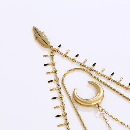 Three-layer Clavicle Chain Moon Feather Necklace