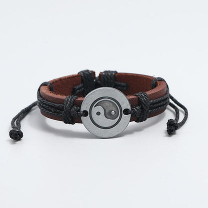 Retro Simple Hand-woven Yin Yang Tai Chi Gossip Cowhide Bracelet