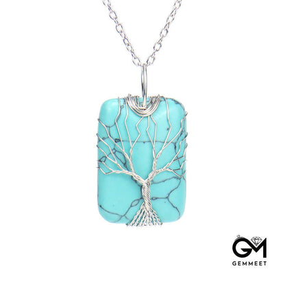 Hand Wound Crystal Cuboid Tree of Life Pendant Necklace