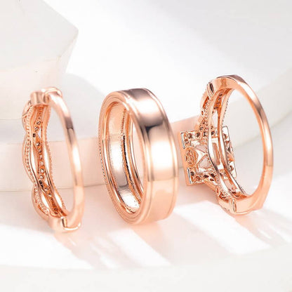 Rosegold White Zircon 3 Piece Ring Set