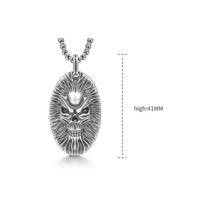 Oval Skull Pattern Sterling Silver Pendants Necklace