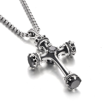 Vintage Design Sterling Silver Roman Column Zircon Cross Pendants Necklace