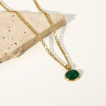 14k Green Aventurine Jade Oval Pendant Clavicle Necklace