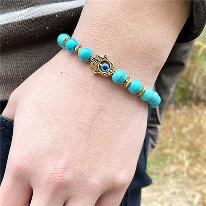 "Ward Off Negativity" Men's Evil Eye Hamsa Natural Bead Bracelet