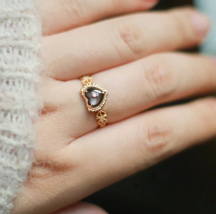 Sterling Silver Gold Plated Labradorite Heart Shaped Ring