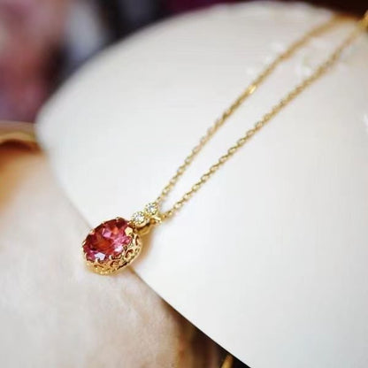 Pink Tourmaline Zircon Pendant Necklace