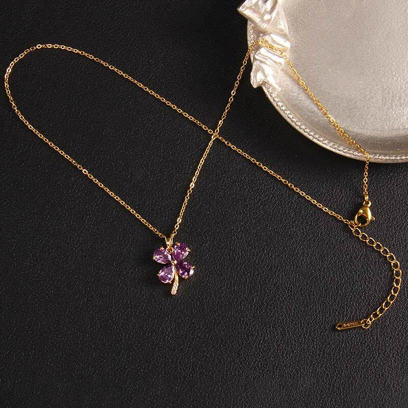 Zircon Four Leaf Clover Flower Necklace