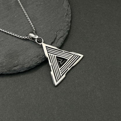 Vintage 3D Relief Triangle Stainless Steel Pendant Necklace