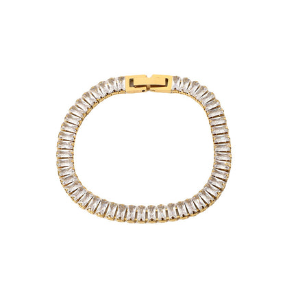 Rectangle White Stones Tennis Chain Bracelet