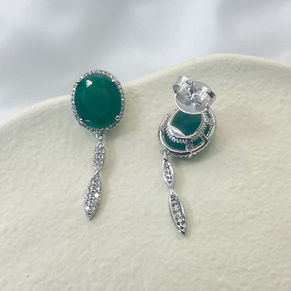 Inlaid Green Zircon Wheat Ear Pendant Earrings