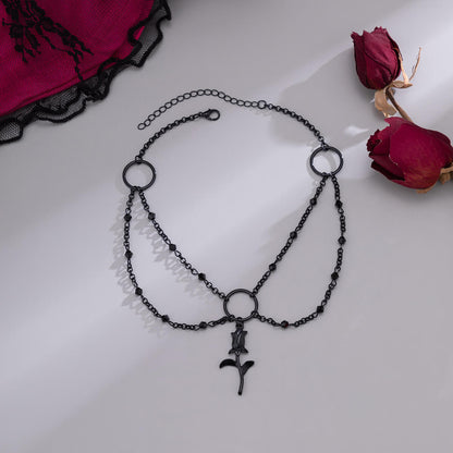 Halloween Imitation Crystal Tassel Necklace Retro Simple Black Rose Clavicle Chain