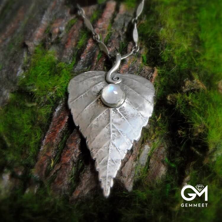 "Spring Choice" - Moonstone Birch Leaf Necklace