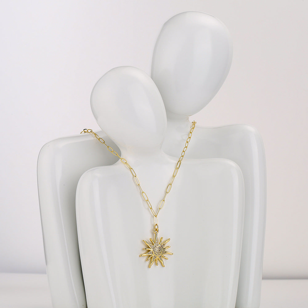 Golden Sun & Heart Pendant Necklace