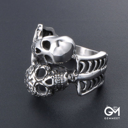 Titanium Steel Skull Double Head Symbiosis Ring