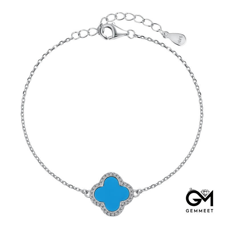 S925 Sterling Silver Turquoise Zircon Four-leaf Clover Bracelet