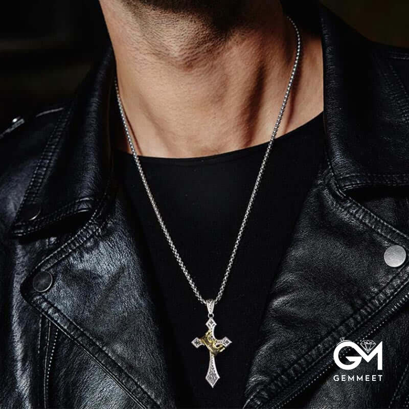 "Power Of Faith" Men's Cross And Crown Necklace