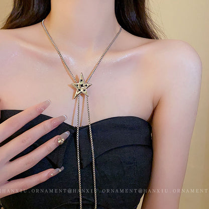 Zircon Pentagram Long Fringe Necklace