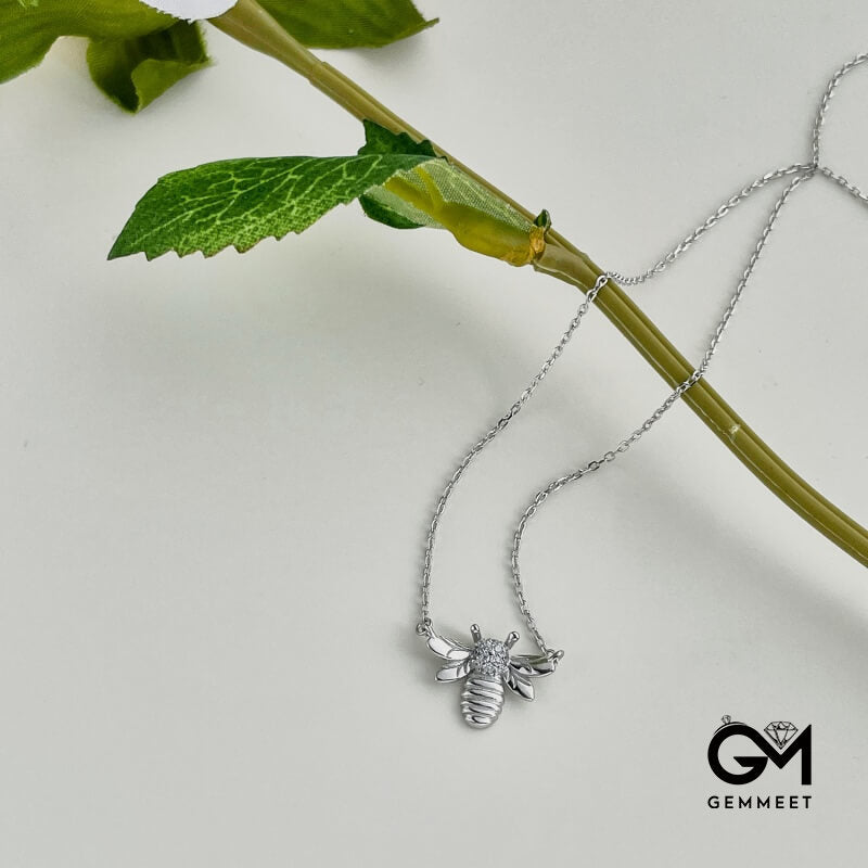 S925 Sterling Silver White Zircon Bee Necklace