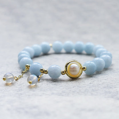 Aquamarine Pearl Healing Moonstone Beads Charm Bracelet