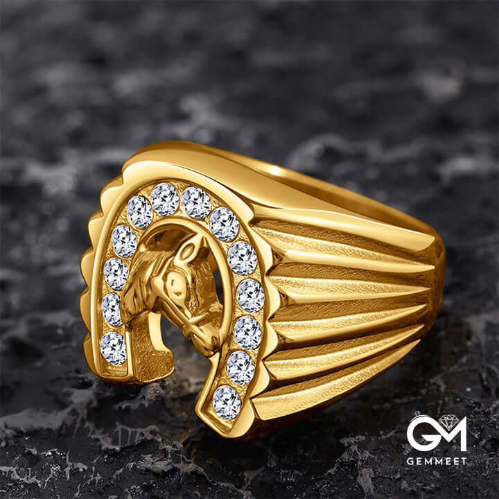 18K Gold-plated Horseshoe Shiny Zircon Ring