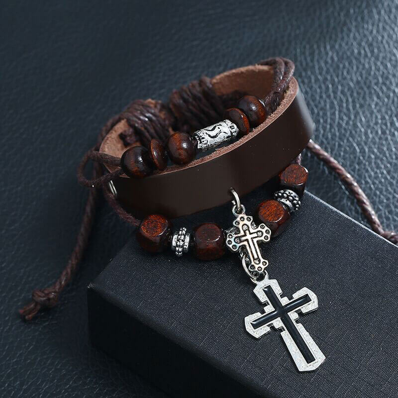 Double Cross Multilayer Leather Bracelet Simple Retro Leather Bracelet