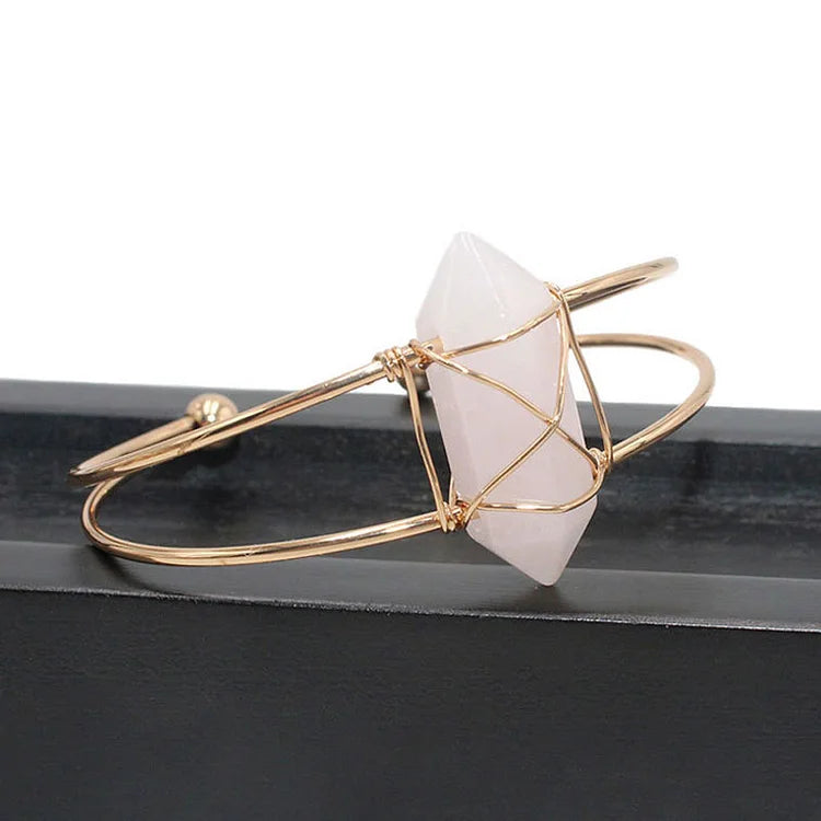 Natural Crystal Hexagon Post Wire Bracelet