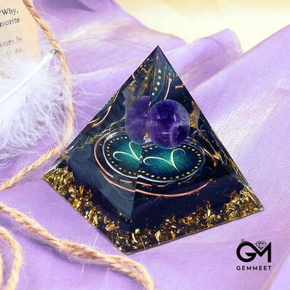 Amethyst Sphere With Obsidian Zodiac Aries Orgone Pyramid