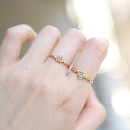 Vintage Natural Aquamarine Daisy Flowers Ring