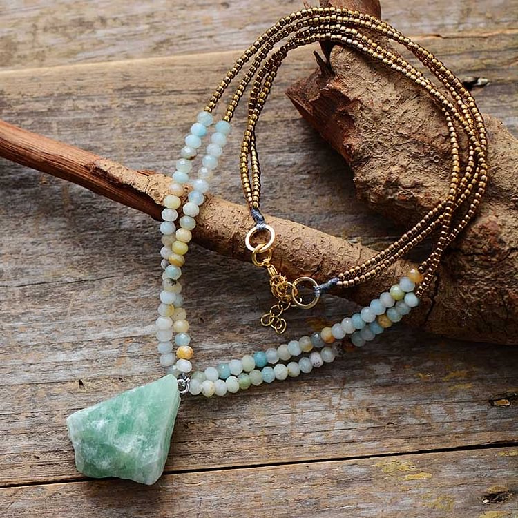 Amazonite Pendant Double Chain Necklace