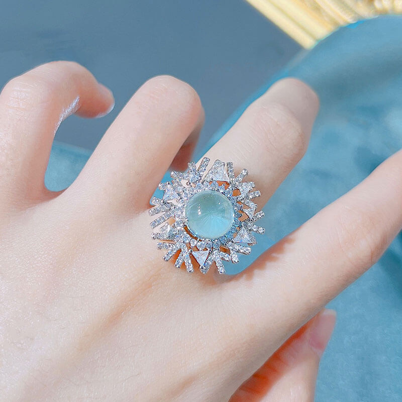 Big Round Cut Moonstone Snowflake Full Stone Ring